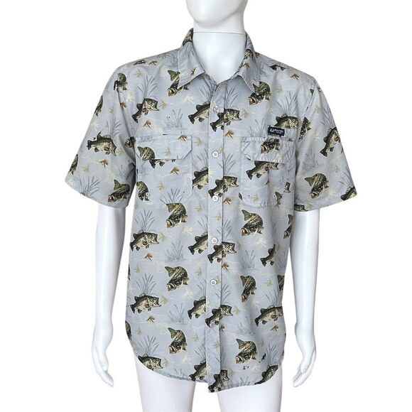 Realtree Fishing Men's Gray Fish Print Button-Up Shirt Size L - Picture 7 of 7